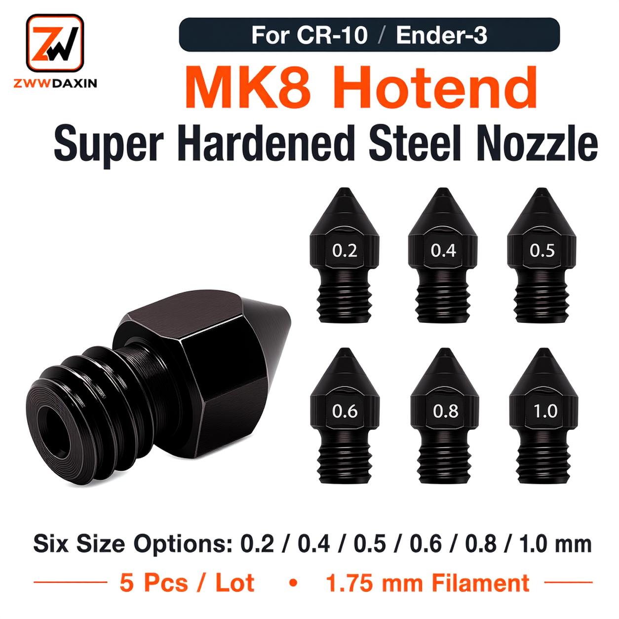 3D Printing Nozzle - Super Hardened Steel Nozzle MK8 5Pcs/Lots